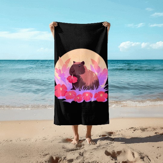 Blooming Capybara Joy Beach Towels