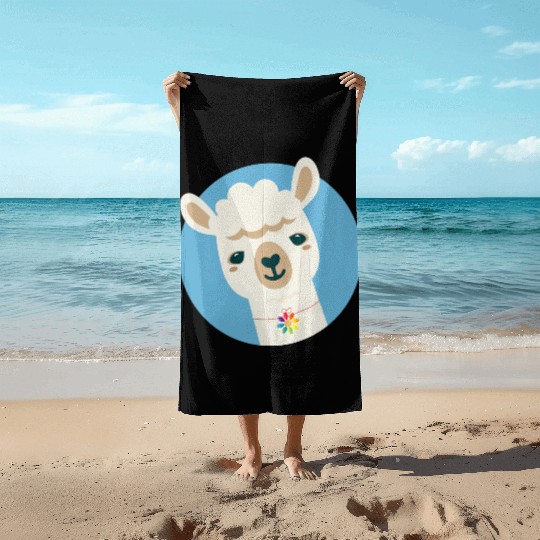 Alpaca with a Colorful Flower Necklace Beach Towels