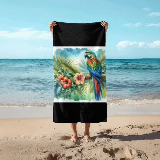Majestic Macaw Parrot Beach Towels