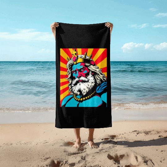 Bold Pop Art Zeus – Colorful Greek God Illustratio Beach Towels