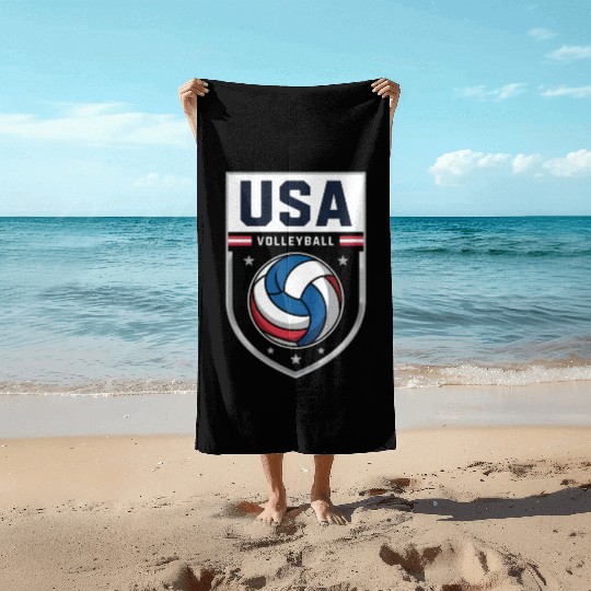 USA Volleyball Emblem Design Beach Towels