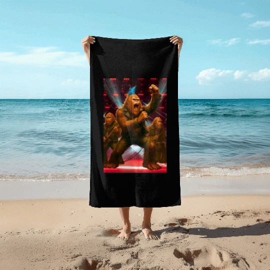 Bigfoot Punk Rock Band Rocking the House Beach Towels