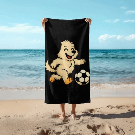 Puppy playing Soccer Beach Towels
