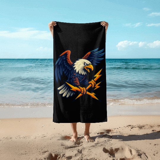 Bald Eagle with Lightning Bolts Beach Towels Design