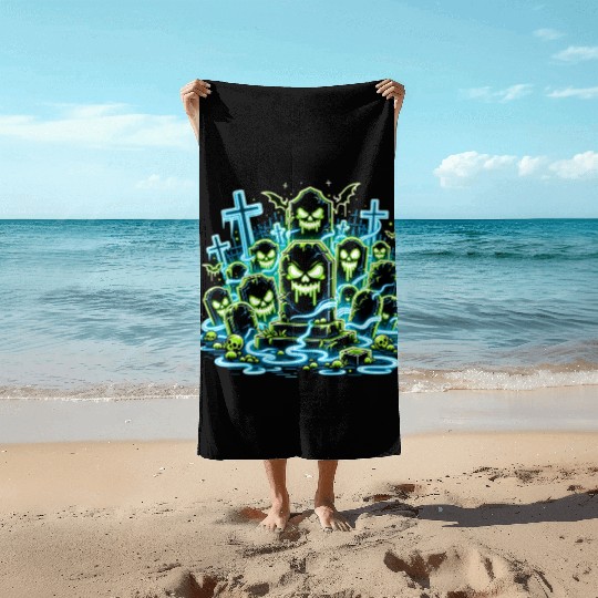 Neon Tomb Uprising – Glowing Graveyard Ghouls Beach Towels
