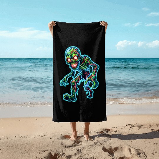 Glowing Zombie Crawler – Toxic Neon Horror Beach Towels