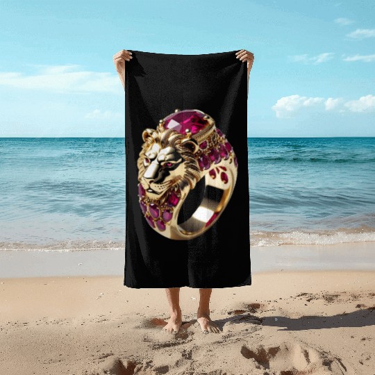 Regal Lion Ruby Ring – Royal Gold Jewelry Design Beach Towels