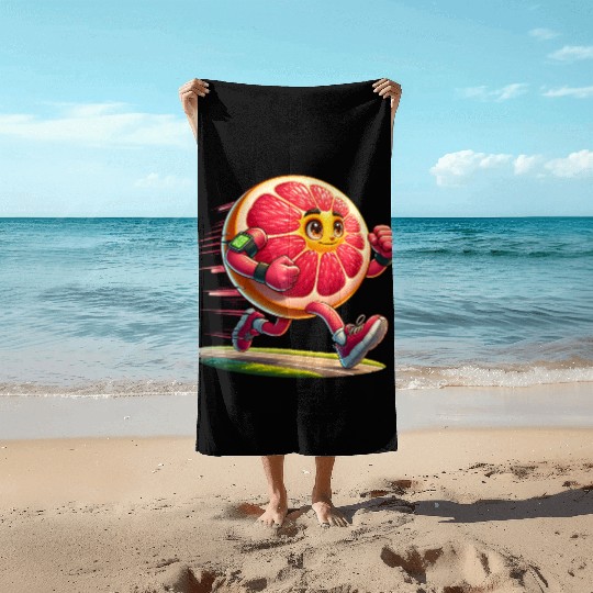 Running Grapefruit Power – Sporty Citrus in Motion Beach Towels