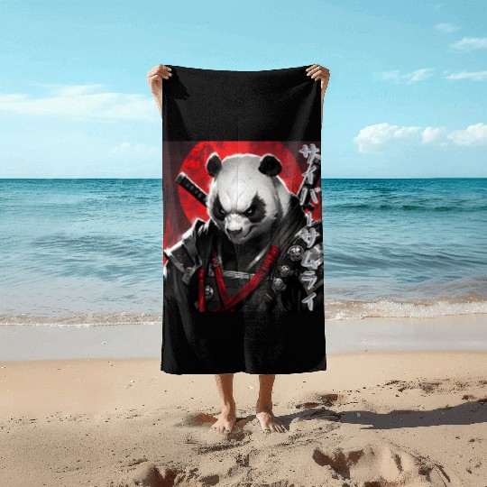 "Cyber Panda Samurai" Beach Towels