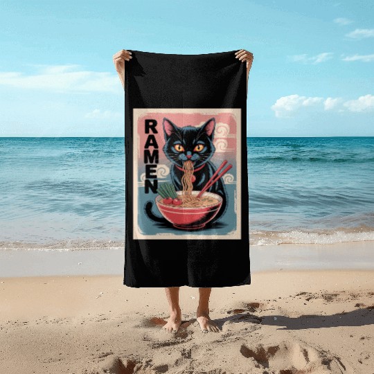 Ramen Cat Japanese Style Beach Towels