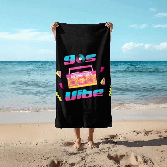 90s Vibe Retro Nostalgia Boombox Beach Towels