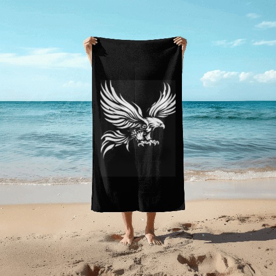 White Tribal Eagle Art Design" Beach Towels