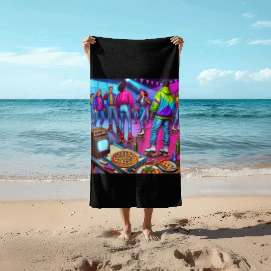 Vibrant Retro Festival Gathering Beach Towels