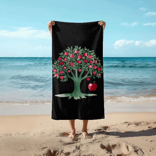 From the apple tree all beginnings Beach Towels