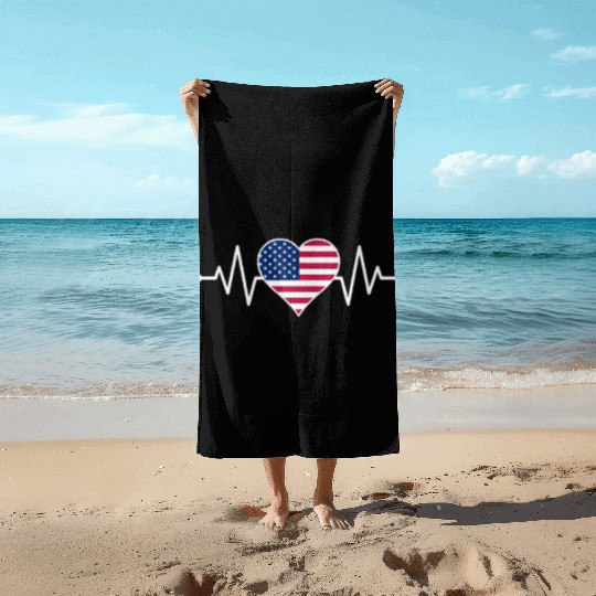 American Flag Heart Beach Towels Freedom 4th of July