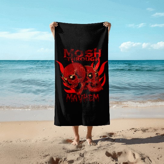 Mosh Through Mayhem Skull Design Beach Towels