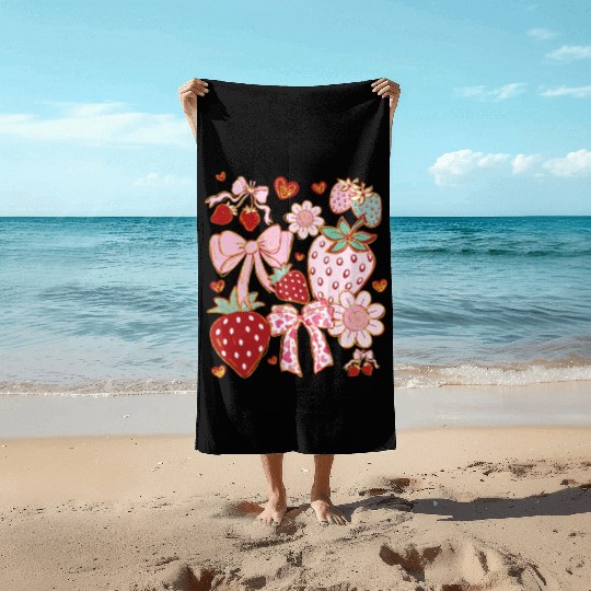 Boho Strawberry Coquette Beach Towels