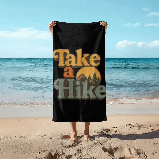 Take A Hike Retro Mountain Beach Towels