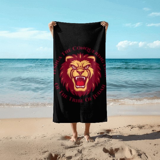 Yeshua Hamashiach the Conquering Lion of Judah Lon Beach Towels