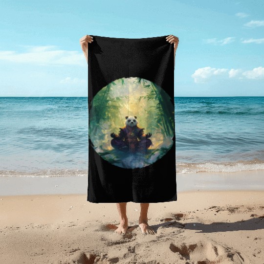 Panda Meditates In A Bright Bamboo Forest Beach Towels
