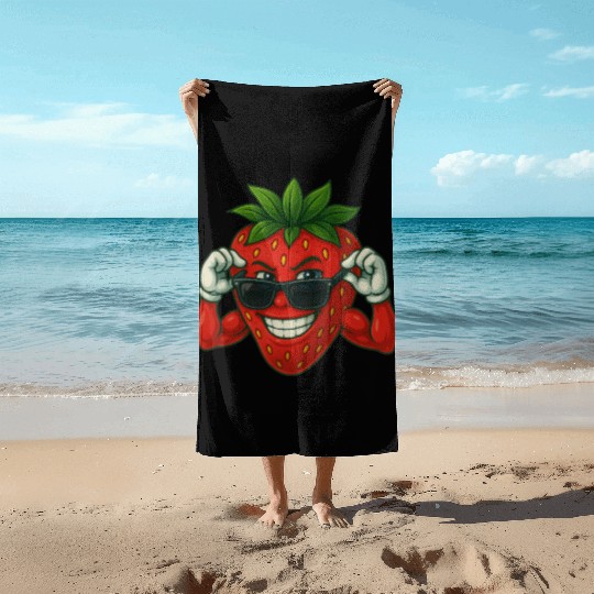 Cool strawberry with sunglasses in summer Beach Towels