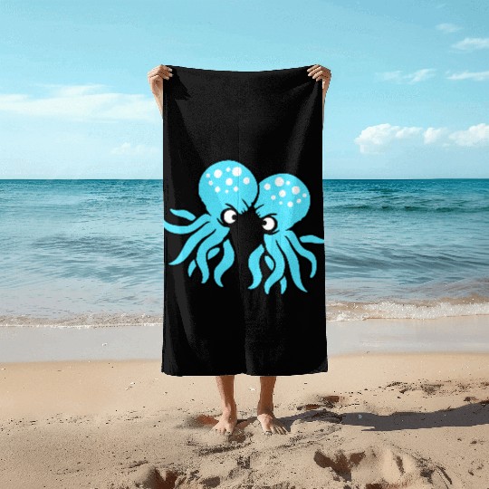 2 Octopus friends Two fighting enemies Rivals Team Beach Towels