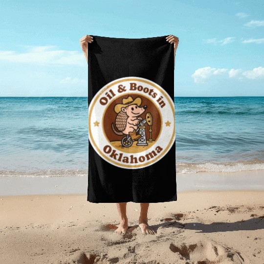 Oil Boots Oklahoma Vintage Artwork Beach Towels