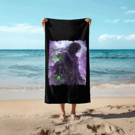 Shadow Elf with Purple Aura and Magic Power Beach Towels