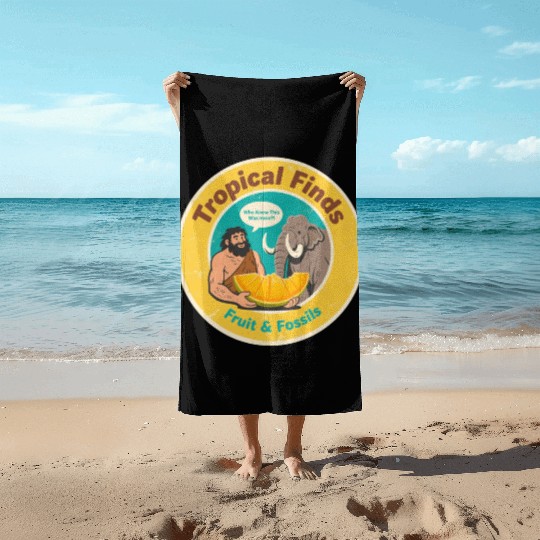 Caveman Mammoth Retro Ancient Fruit Discovery Beach Towels