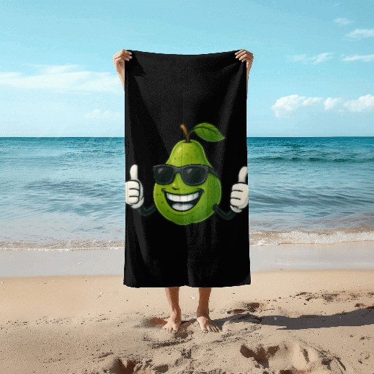 Cute cartoon pear guava fruit summer joy Beach Towels