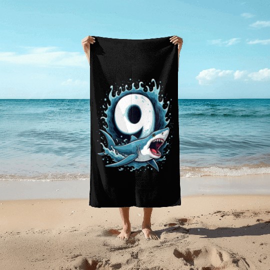 Shark Children Birthday Number 9 Splash Beach Towels