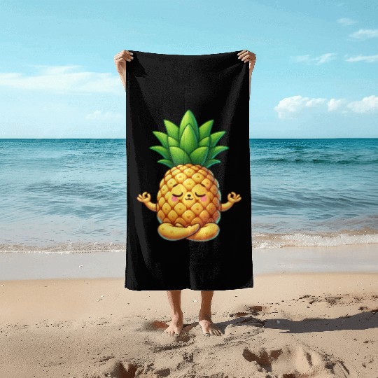 Cute pineapple cartoon yoga meditation relaxation Beach Towels