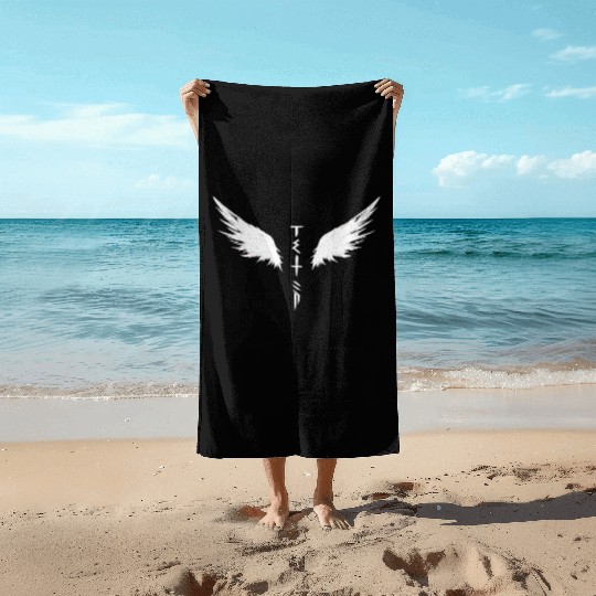 White Angel Wings Symbol with Futuristic Tribal Beach Towels