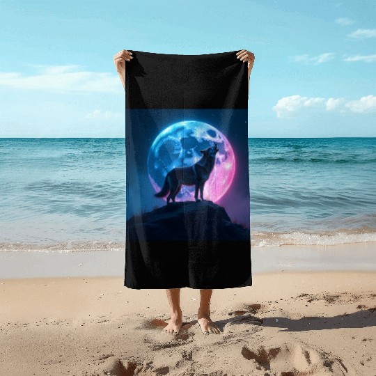 Howl of the Neon Moon Beach Towels