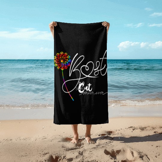 Best Cat Mom Ever Sunflower Mother's Day Cat Lover Beach Towels