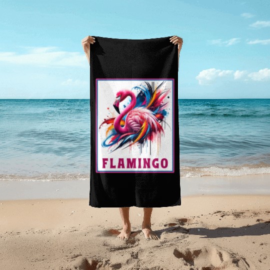 Graffiti Flamingo Explosion Beach Towels