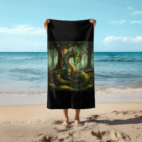 Enchanted Forest Serpent Design Beach Towels