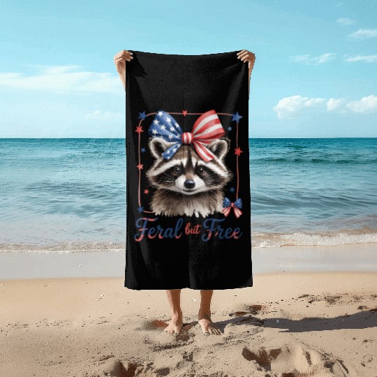 Feral but Free Raccoon Cute USA Beach Towels