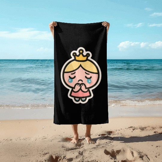 Crying Bubi – Cute Sad Girl Blob Sticker Beach Towels
