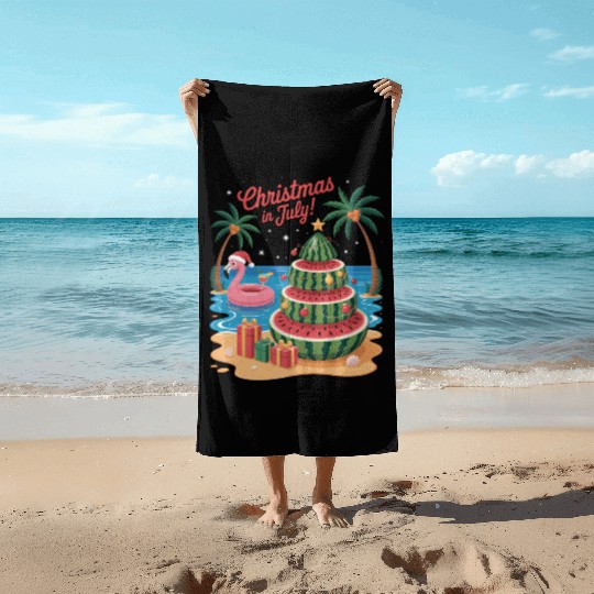 Christmas In July Watermelon Xmas Tree Santa Beach Towels