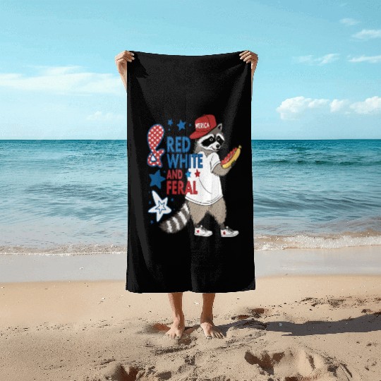 Red White and Feral Funny USA Beach Towels