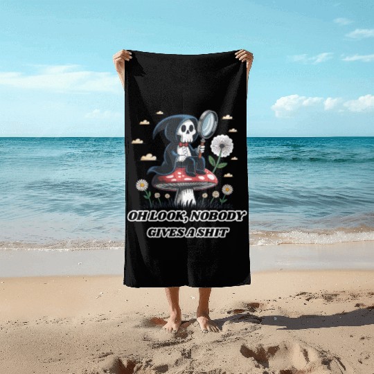 Nobody Gives a Shit Funny Skeleton on Mushroom Beach Towels