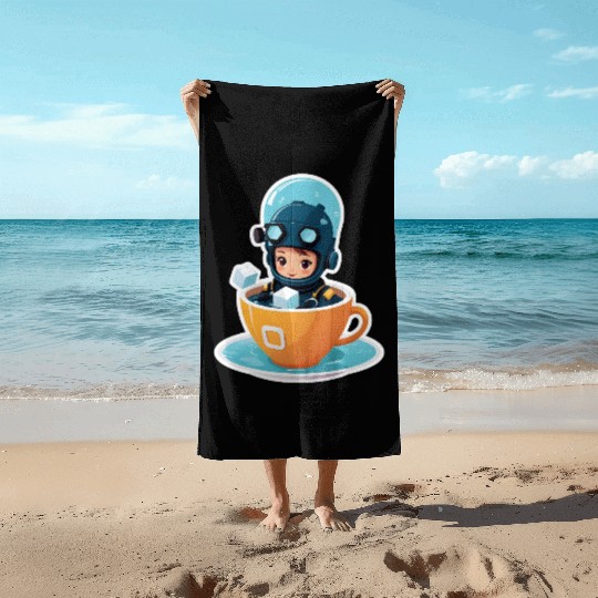 Diver Coffee Cup Fantasy Sticker. Beach Towels
