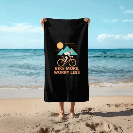 Bike More Worry Less – Neon Style Cycling Quote Beach Towels