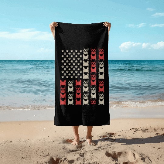 French Bulldog American Flag Paw Print Pattern Beach Towels