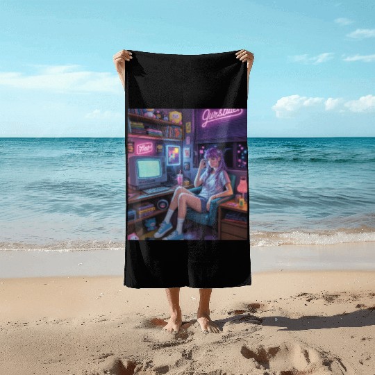 Y2K Gamer Girl Vibes – Retro Tech & Neon Room Aest Beach Towels