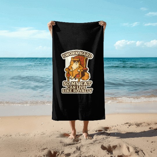 work hard sticker cat Beach Towels