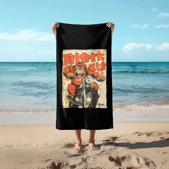 Monkey Mayhem – Vintage Ape on a Motorcycle Beach Towels