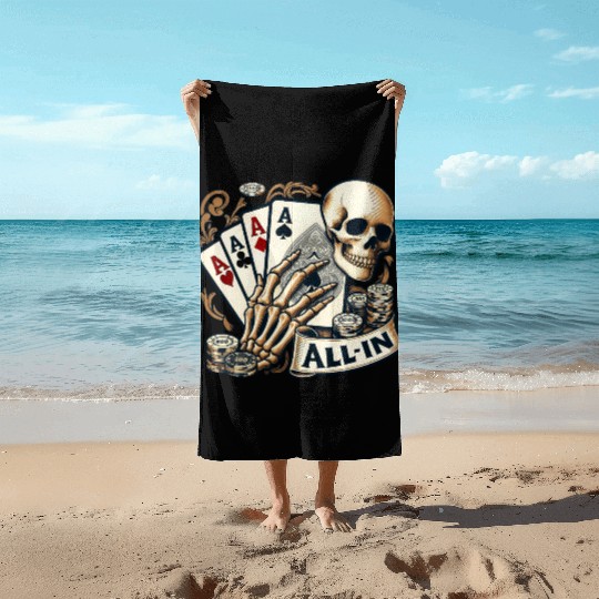 Casino Cards Gambling Skeleton Hand Gothic Beach Towels