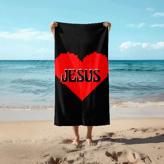I LOVE JESUS PIXEL ART Beach Towels